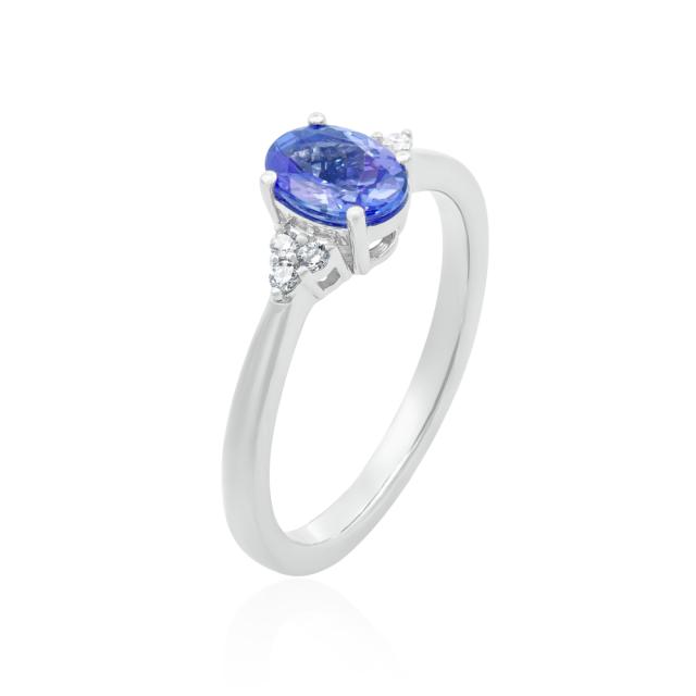 Classic Tanzanite Ring, 14K White Gold, 0.76tw Oval Tanzanite, 0.07tw Round Diamonds, Purple Glamour