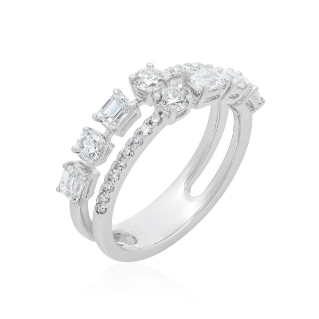 Two Row Brilliance Diamond Ring, 14K White Gold, 0.81tw Diamond, Distinctive Elegance