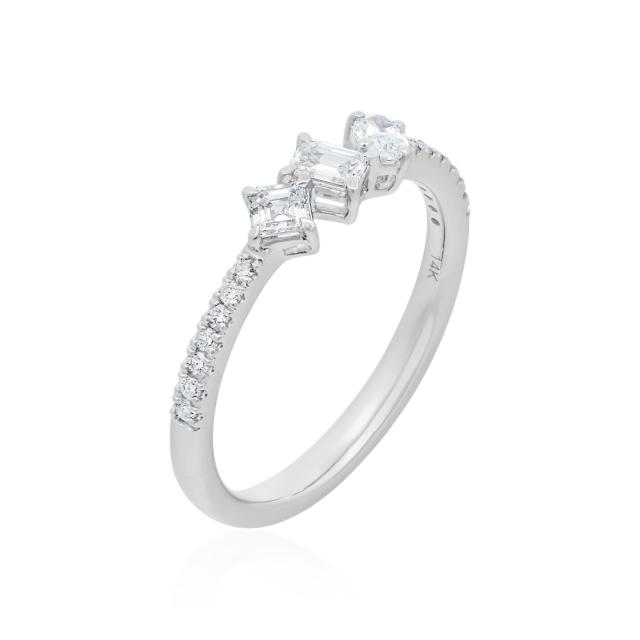 Classic Three Stone Ring, 14K White Gold, 0.51tw Diamond, Stated Elegance