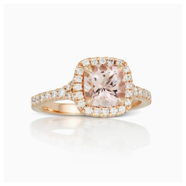 Diamond Halo Elegance Ring, 18K Rose Gold, 1.39tw Round Diamonds, Size 6.25, Rare Beauty