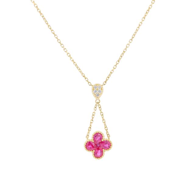 Beaded Ruby Flower Pendant  
