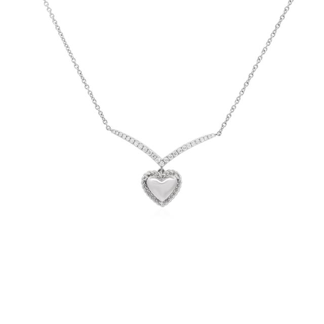 Romantic Heart Necklace - 18K White Gold, 0.15tw Round Diamonds, Sweet Love