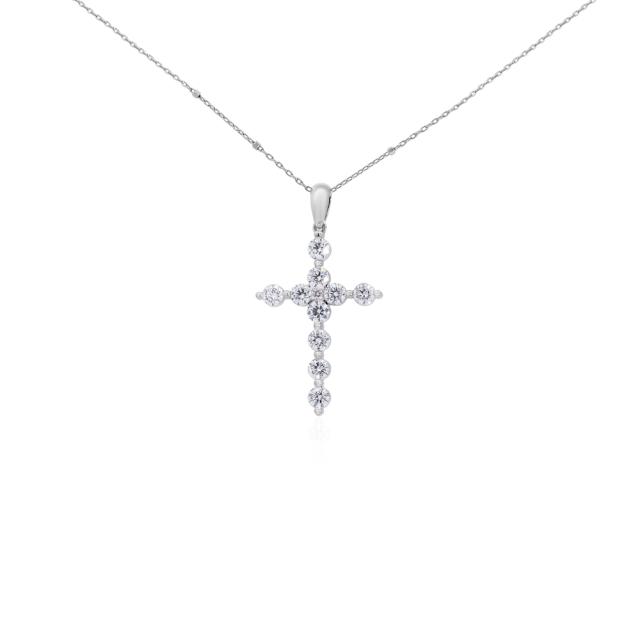 Celebration Cross Pendant, 18K White Gold, 1.53tw Round Diamonds, Joyous Faith