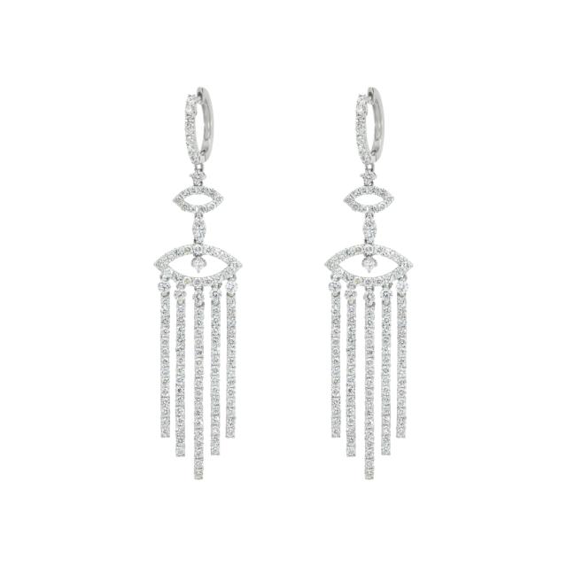 Evil Eye Chandelier Earrings, 18K White Gold, 4.39ctw Diamond, Protection & Brilliance Meet Fashion