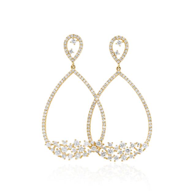 Teardrop Diamond Earrings, 14K Yellow Gold, 2.00 tw Round Diamonds, Radiant Sparkle and Movement