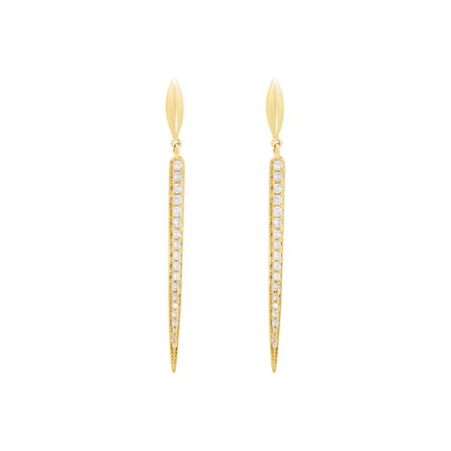 Modern Linear Glamour Earrings, 14K Yellow Gold, 0.80tw Round Diamonds, Endless sparkle