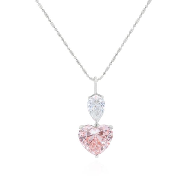 Lux Diamond Heart Pendant, 14K White Gold, 8.00ct Pink Heart, 1.85ct White Pear Diamond, Double Glow