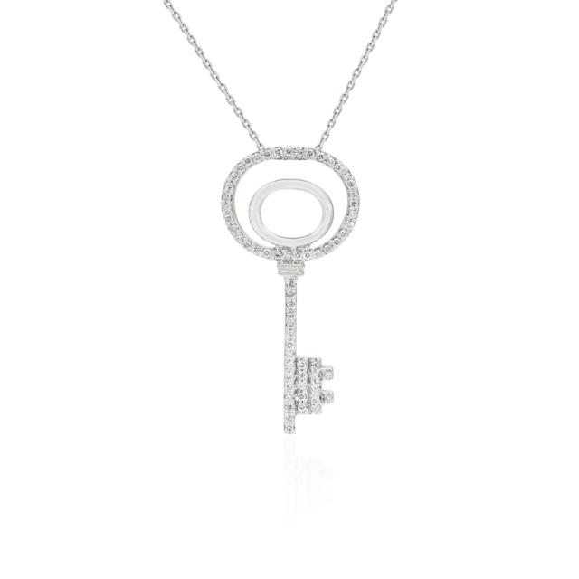 Key to Love Pendant - 14K White Gold, 0.27tw Round Diamonds, Unlock Your Heart