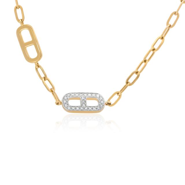 Elegant Link Diamond Necklace, 14K Yellow Gold, 0.40tw Round Diamonds, Timeless Style