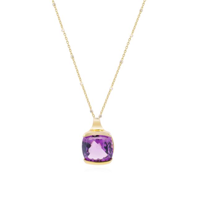 Cushion Amethyst Bezel Necklace 