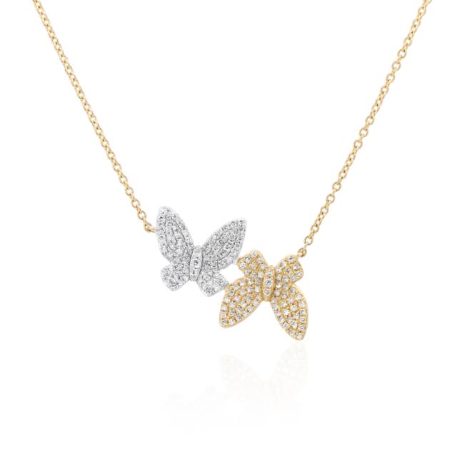 Delicate Butterfly Necklace, 14K Yellow Gold, 0.43tw Round Diamond, Graceful Beauty