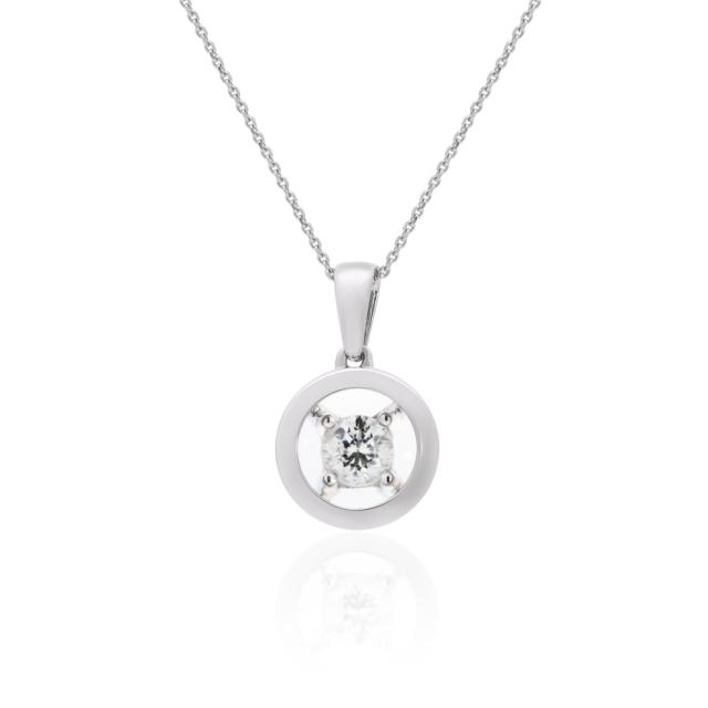 Magnified Round Pendant - 14K White Gold, 0.15ct Round Diamond, Elegant Focus