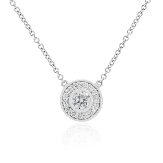 Classic Halo Pendant - 14K White Gold, 0.49tw Round Diamonds, Timeless Shine