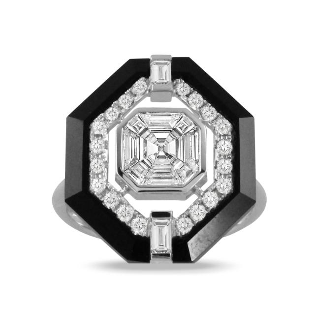 White Gold Onyx & Diamond Ring