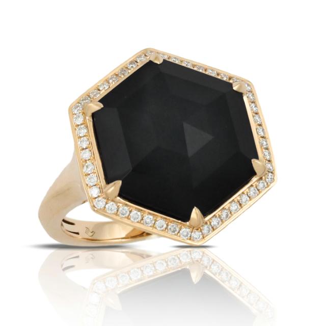 18K YELLOW GOLD DIAMOND RING WITH BLACK ONYX