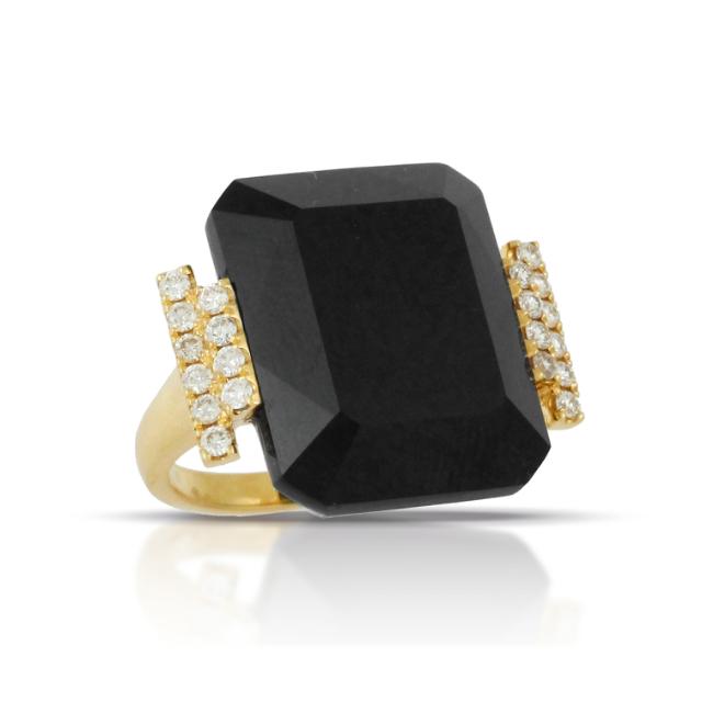 Bold Onyx Ring 18K Yellow Gold with a bold onyx center and diamond accent magnificence