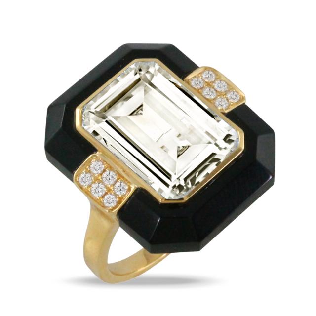 18K WG ONYX & DIAMOND RING