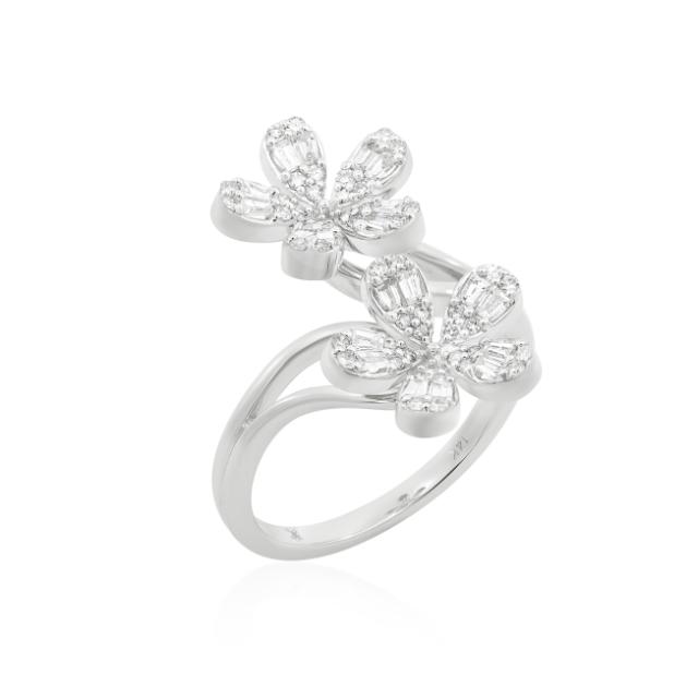 Dual Flower Diamond Fashion Ring  14K White Gold, 0.50tw Diamonds, Twice the Brilliance