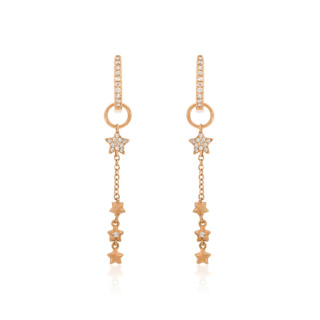 Starlight Dangle Earrings - 14K Rose Gold, 0.13tw Round Diamonds. Twinkling stars in a rose gold sky