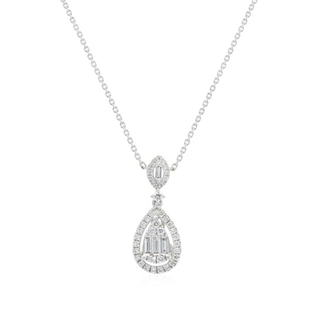 Teardrop Simplicity Pendant - 18K White Gold, 0.34tw Round Diamonds, Refined Drop