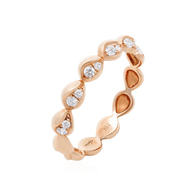 Tear Drop Band 18K Rose Gold 0.19cttw brilliant round diamonds with a high polish finish, charming a