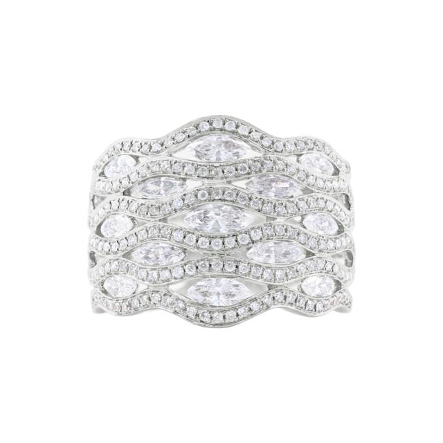 Wave Row Band 18K White Gold 1.90cttw brilliant round/marquise diamonds in a wave row design