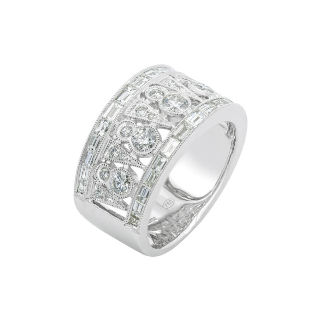 Elegant Baguette Band 18K White Gold with 1.73cttw diamonds and sleek baguette accents