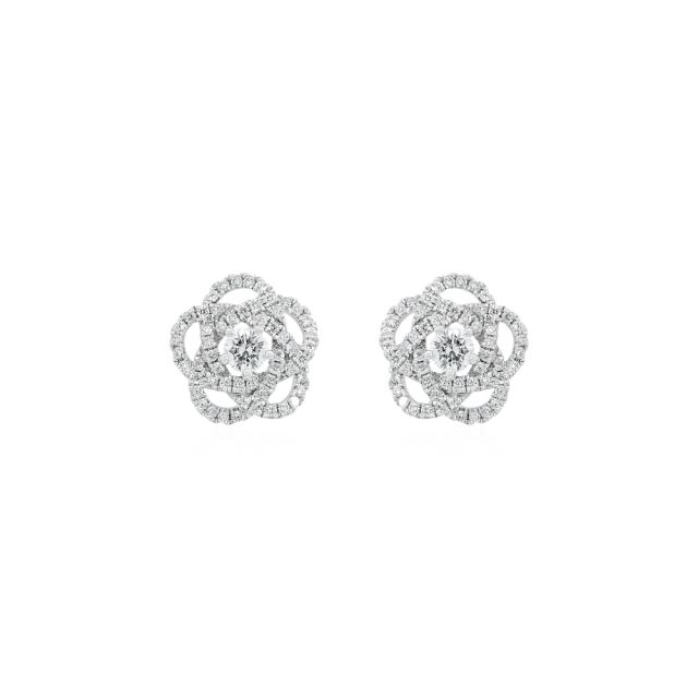 Floral Diamond Earrings 18K White Gold with 0.74cttw brilliant round diamonds, blooming brilliance