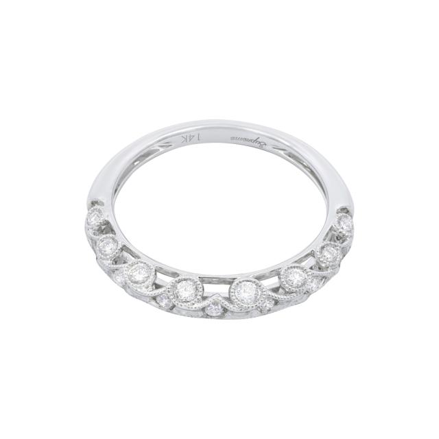 Antique Diamond Band 14K White Gold 0.44cttw brilliant round diamonds with beaded bezel, a brilliant