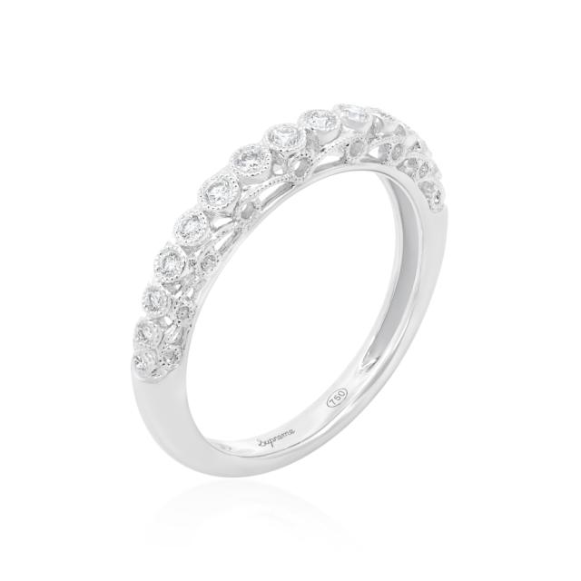 Beaded Bezel Band 18K White Gold 0.17cttw brilliant round diamonds with beaded bezel design