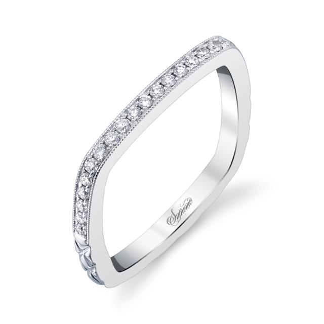 Beaded Edge Band 14K White Gold 0.23cttw brilliant round diamonds with beaded edge, square shank