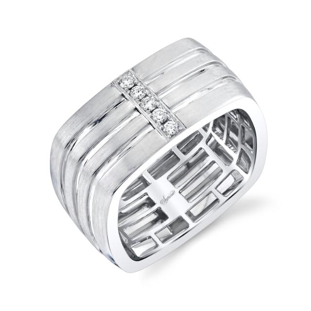 Mens 4 Row 18K White Gold Diamond Band