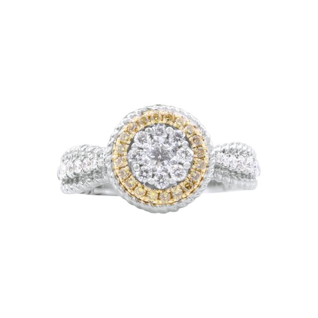 Open Flower Ring 18K,White/Yellow Gold 0.69cttw White/Yellow diamond, Rope Design, Stunning Glow