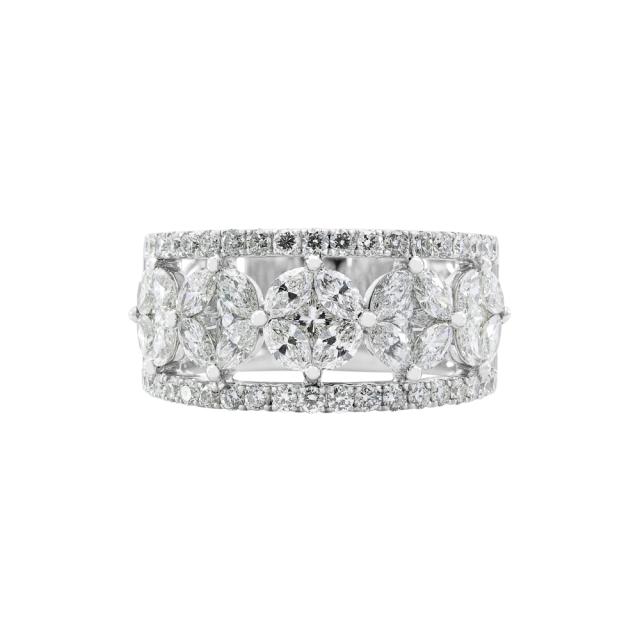 Flower Center Band 18K White Gold 2.50cttw round/marquise/princess diamonds in a 5-flower invisible 