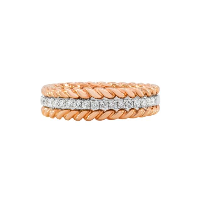 Rope Edge Band, 18K White/Rose Gold 0.25cttw Diamond, High Polish Luxury