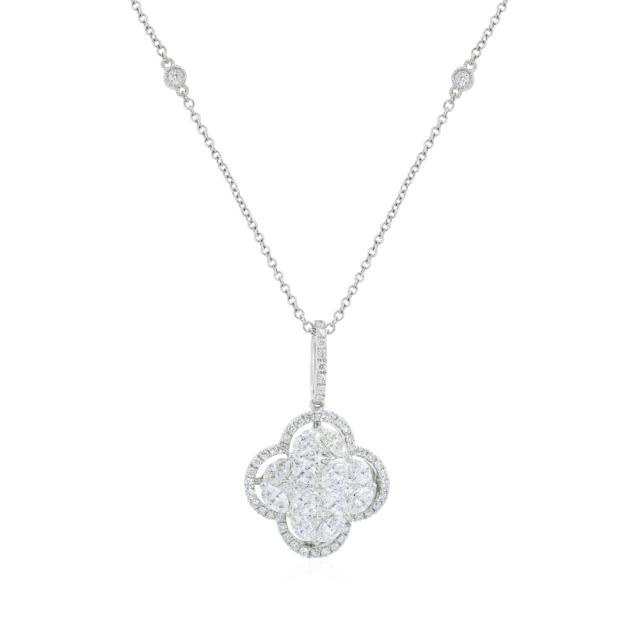 Clover Diamond Pendant 18K White Gold 2.33cttw marquise/brilliant round diamonds, adjustable chain, 