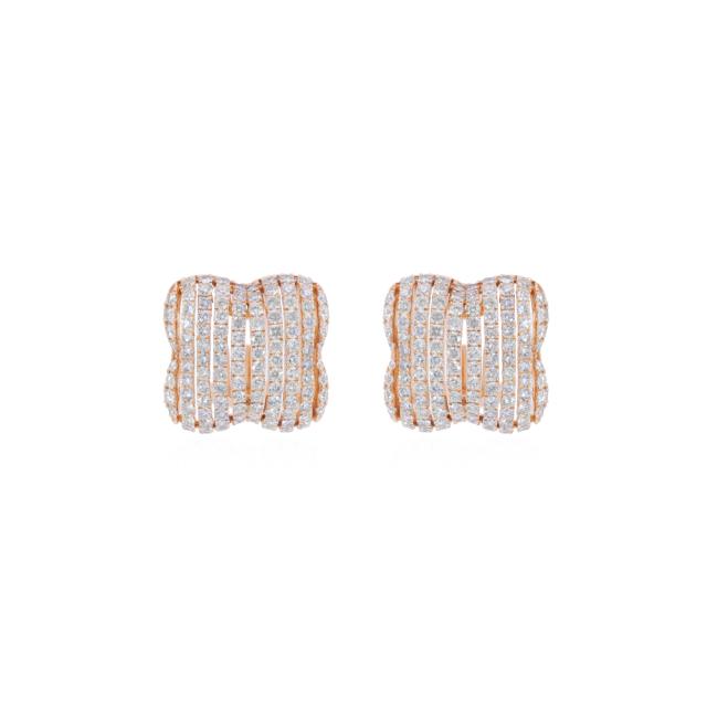 Omega Back Earrings 18K Rose Gold with 2.71cttw brilliant round diamonds, colorful brilliance