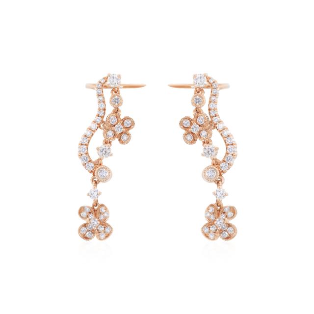 Beaded Bezel Cuff Earrings 14K Rose Gold with 0.75cttw brilliant round diamonds, graceful beauty