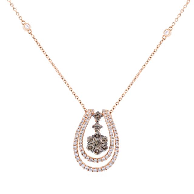 Suspended Flower Pendant 18K Rose Gold 1.45cttw brilliant round white/champagne diamonds, floating e