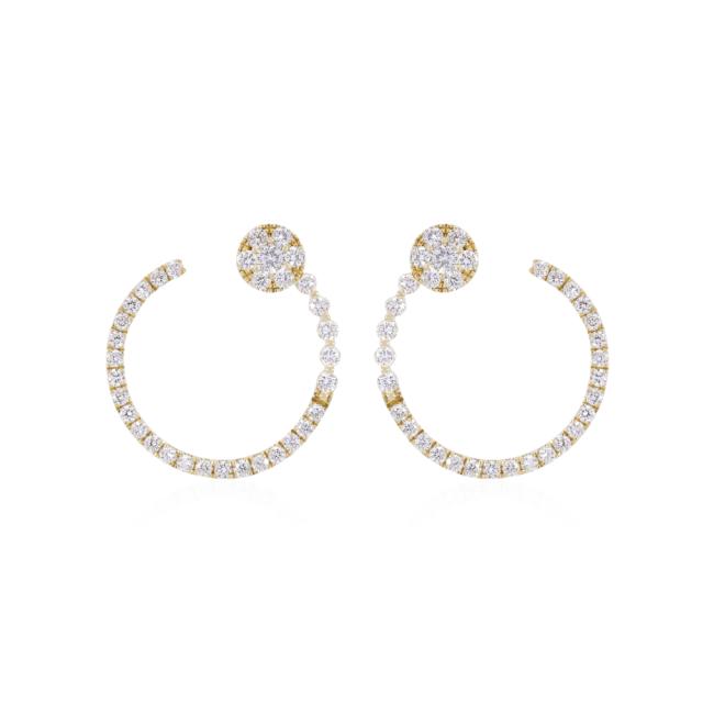 Cluster Circle Earrings 14K Yellow Gold with 0.75cttw brilliant round diamonds, magestic style