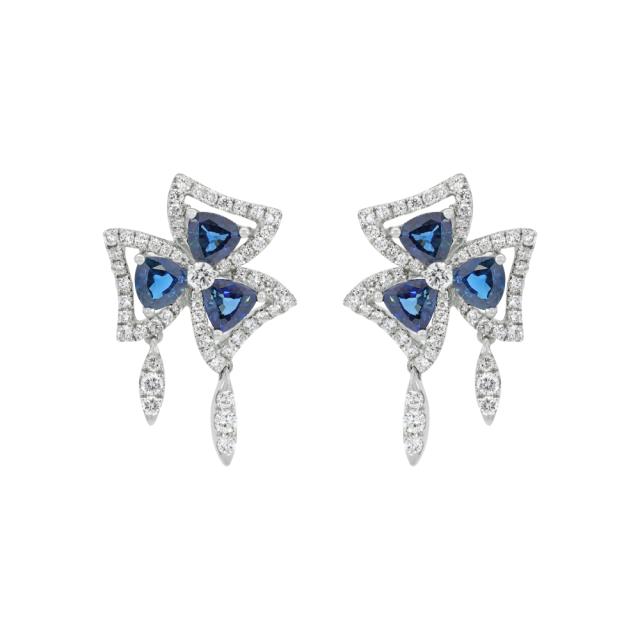 Trillion Sapphire Dangles 18K White Gold 1.00cttw diamonds with blue sapphire, dangle style