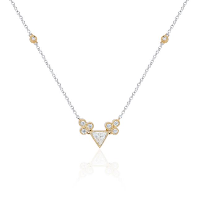 Geometric Necklace 18K Two Tone White/Yellow Gold 0.66cttw Diamond Round/Trillion Elegance