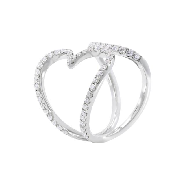 Heart Wave Ring 14K White Gold 0.70cttw brilliant round diamonds with open shank and heart wave desi