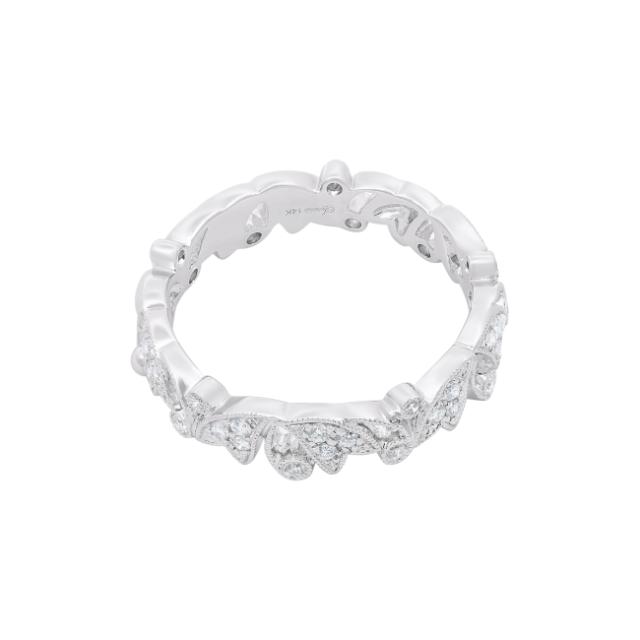 Art Deco Heart Band 14K White Gold 0.26cttw brilliant round diamonds with beaded/bezel detailing