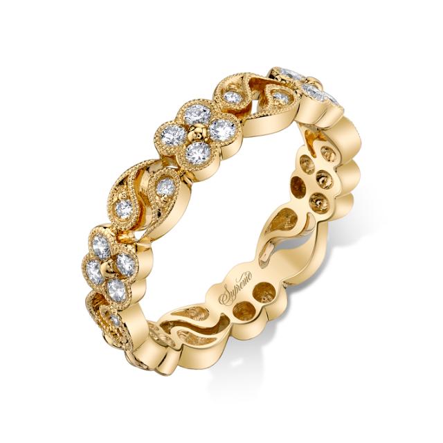 14K Yellow Gold 0.44CT  Round Diamond Milgrain Clover Band, Lucky and Elegant  Statement 