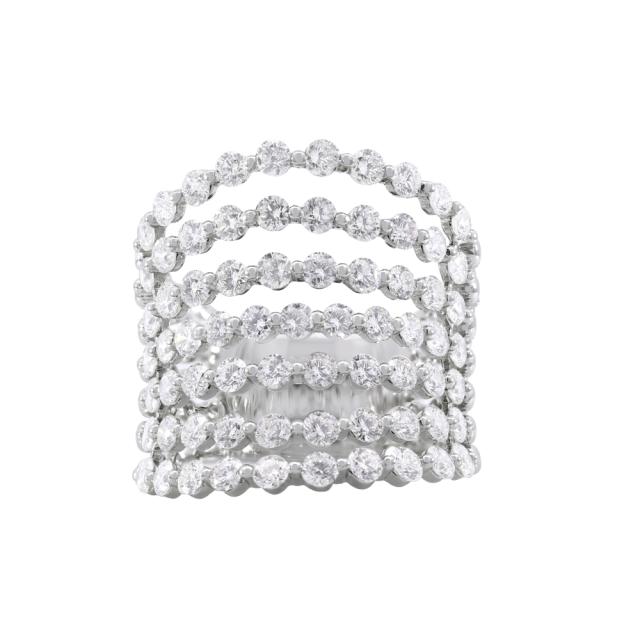 Seven Row Ring 18K White Gold 3.32cttw brilliant round diamonds in a seven-row setting, linear beaut