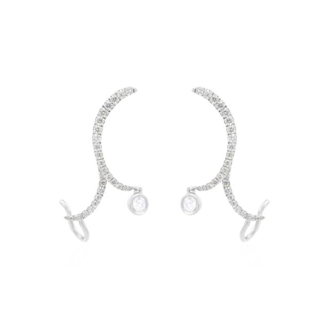 Bezel Modern Dangle Earrings 18K White Gold with 0.54cttw brilliant round diamonds, flowing elegance