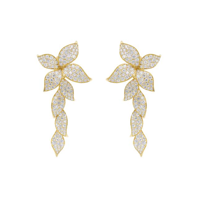 Golden Drop Earrings 18K Yellow Gold adorned with 6.91cttw diamonds, exuding pure luxury