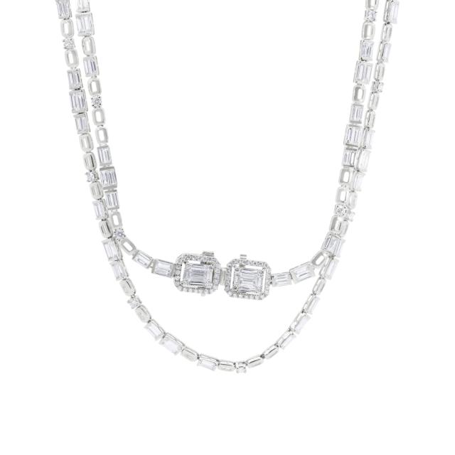 Royal Glamour Necklace 18K White Gold adorned with 12.40cttw diamonds in a luxurious princess design