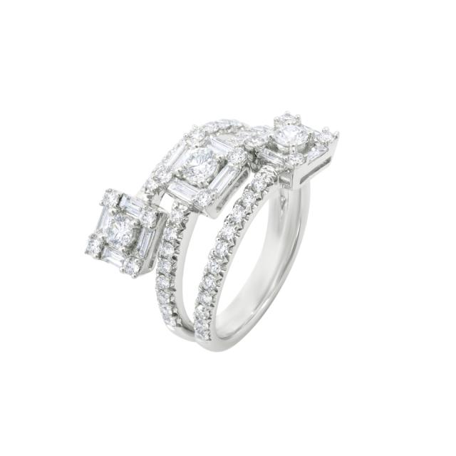 Flowing Form Ring 18K White Gold featuring 1.49cttw diamonds in an organic shape, size 5.75